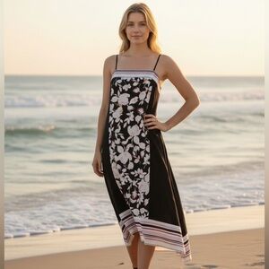 DKNY FLORAL SHEER MAXI SLIP DRESS SPAGHETTI STRAP CRUISE BEACH COVERUP SZ 8 NWT